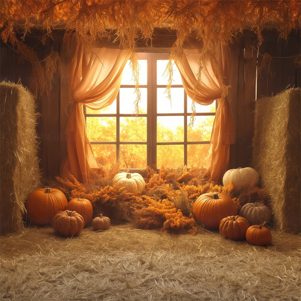 Autumn Photo Backdrop Rustic Haystack Drapes Backdrop MRR7-131