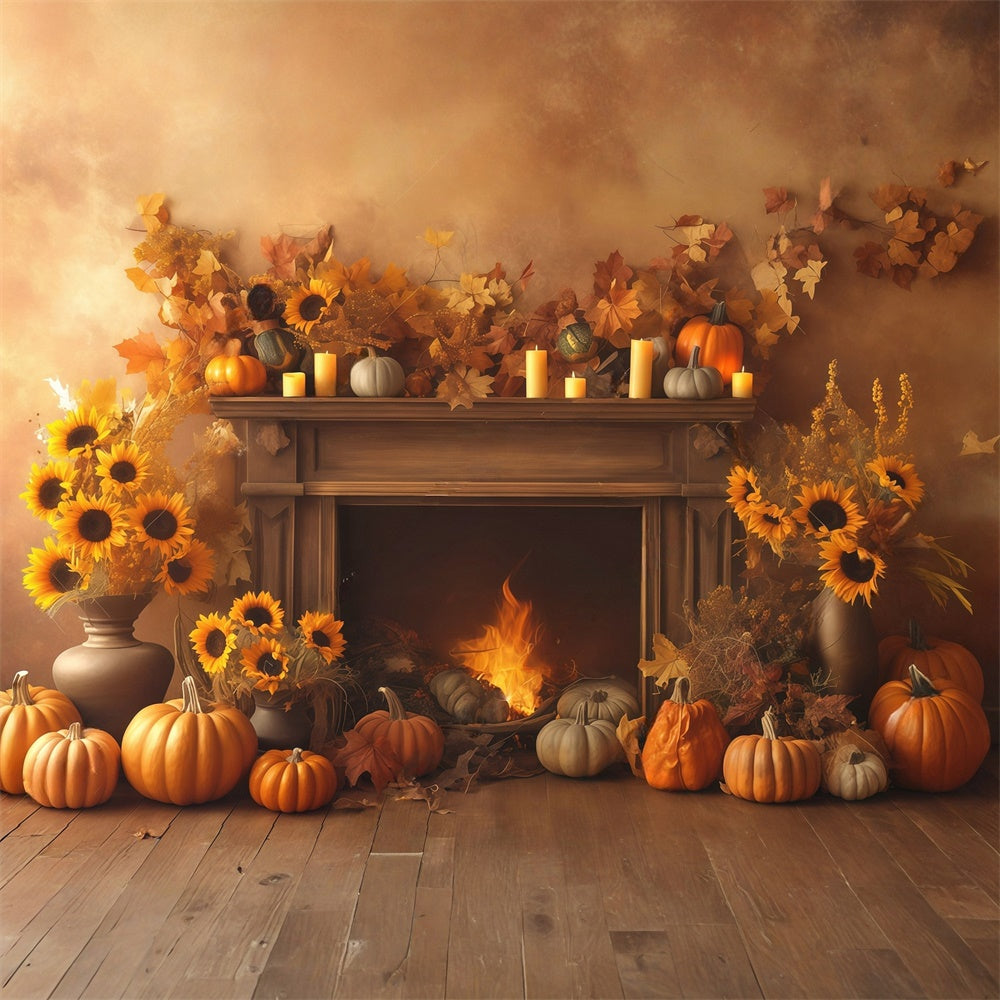 Autumn Photo Backdrop Cozy Fireplace Harvest Backdrop MRR7-133