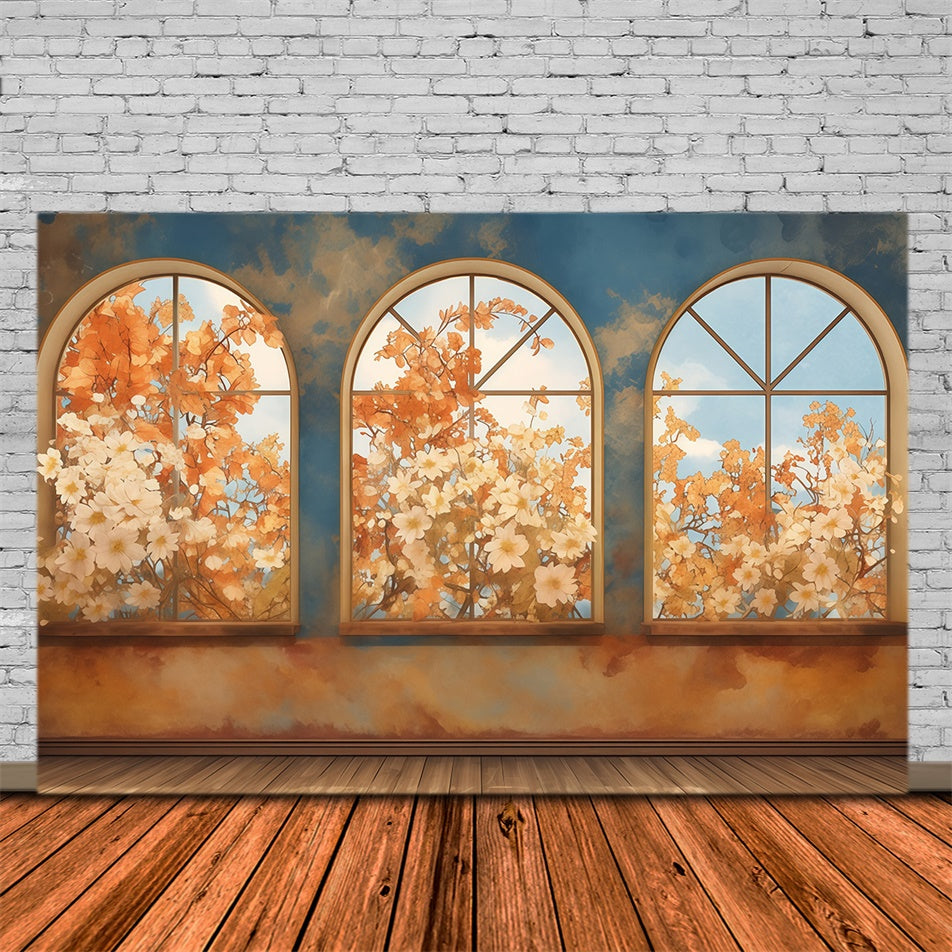Fall Backdrop Autumn Bloom Arched Window Backdrop MRR7-136