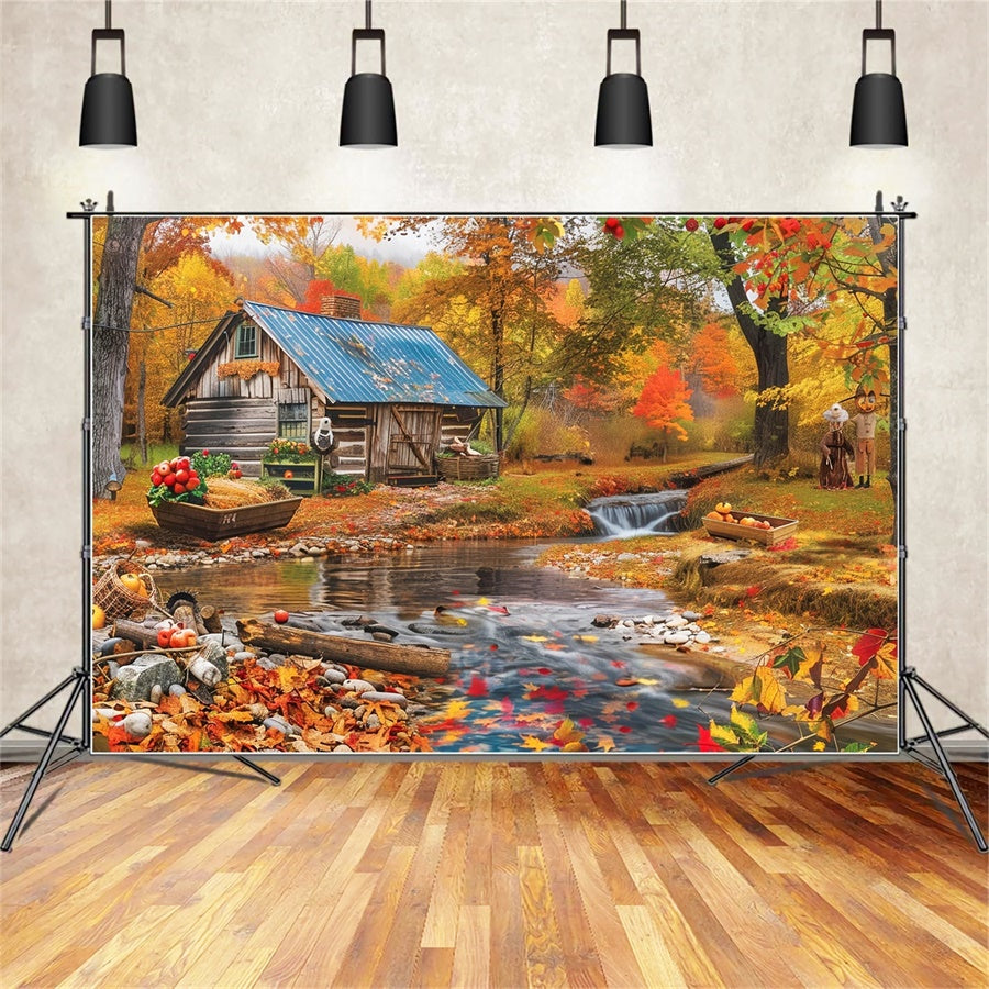 Fall Forest Backdrop Creekside Cabin Woodland Backdrop MRR7-139