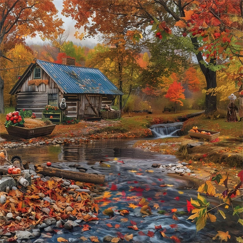 Fall Forest Backdrop Creekside Cabin Woodland Backdrop MRR7-139