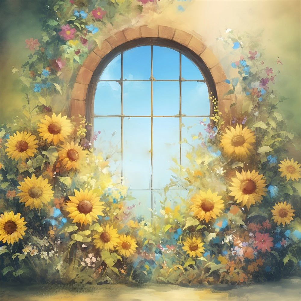 Fall Backdrops Sunflower Arch Window Glow Backdrop MRR7-144