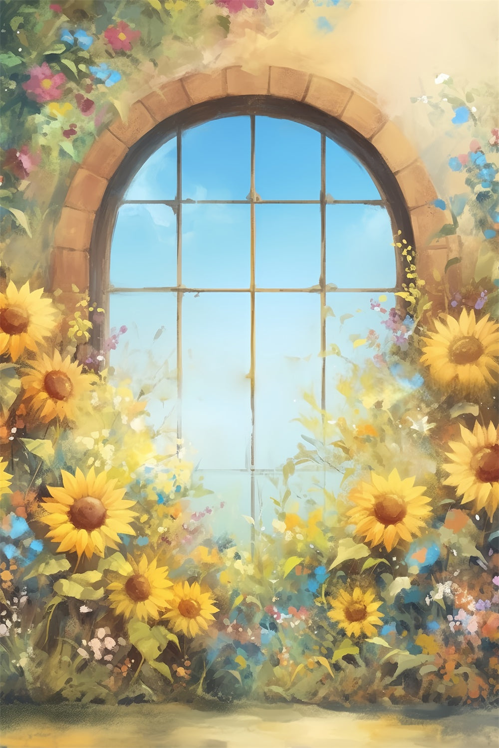 Fall Backdrops Sunflower Arch Window Glow Backdrop MRR7-144