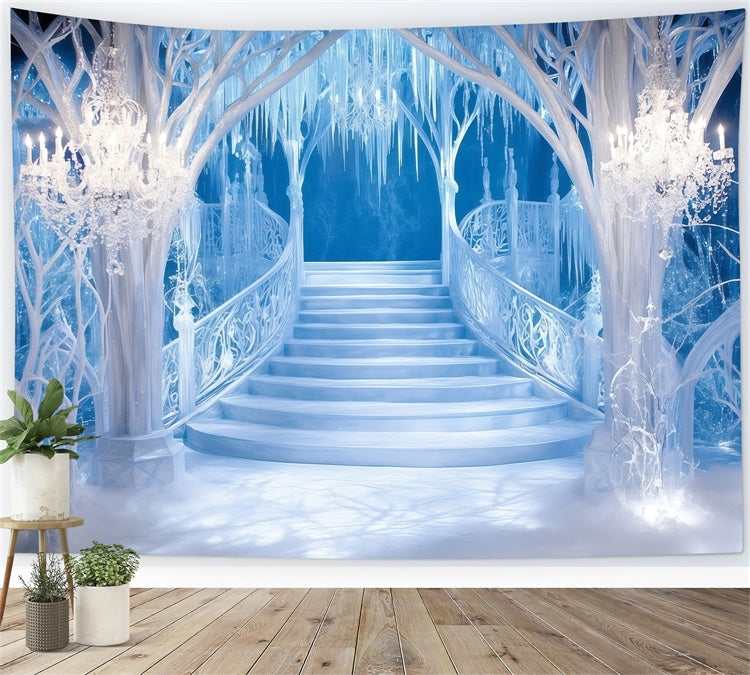 Winter Backdrop Crystal Palace Stairway Backdrop MRR7-153
