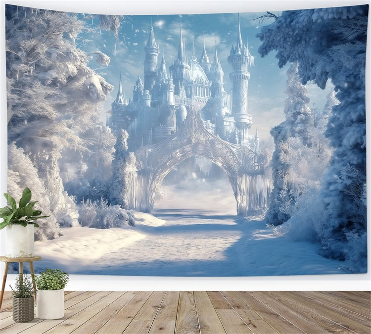 Winter Castle Backdrop Snowy Kingdom Trail Backdrop MRR7-156