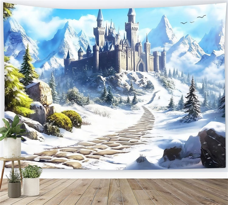 Castle Photo Backdrop Castle Path Winter Backdrops MRR7-157