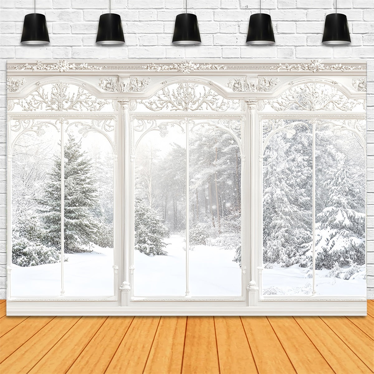 Winter Backdrop Ornate Winter Window View Backdrop MRR7-159