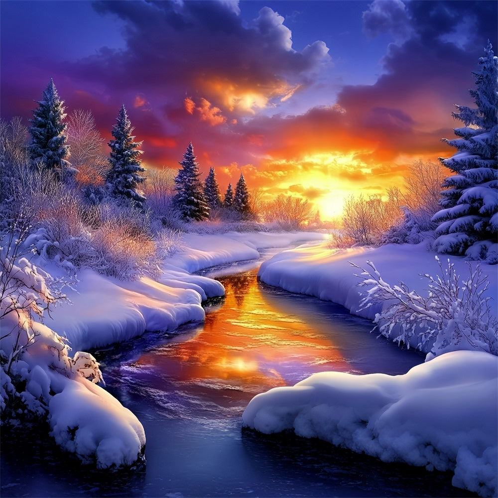 Winter Wonderland Backdrop Sunset Ember Stream Backdrop MRR7-174