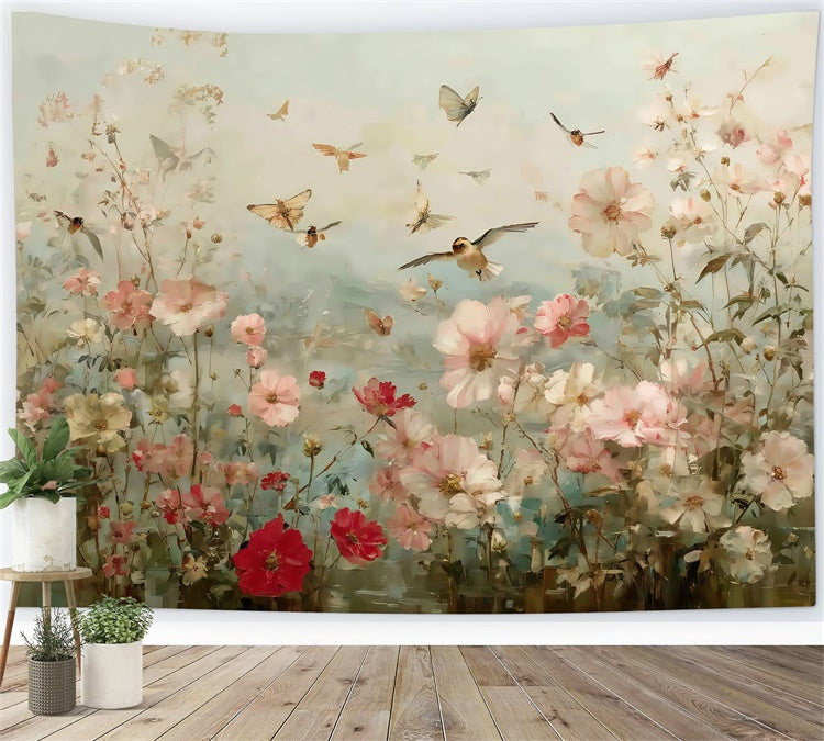 Fine Art Photography Backdrops Serene Blooming Birds Backdrop MRR7-184