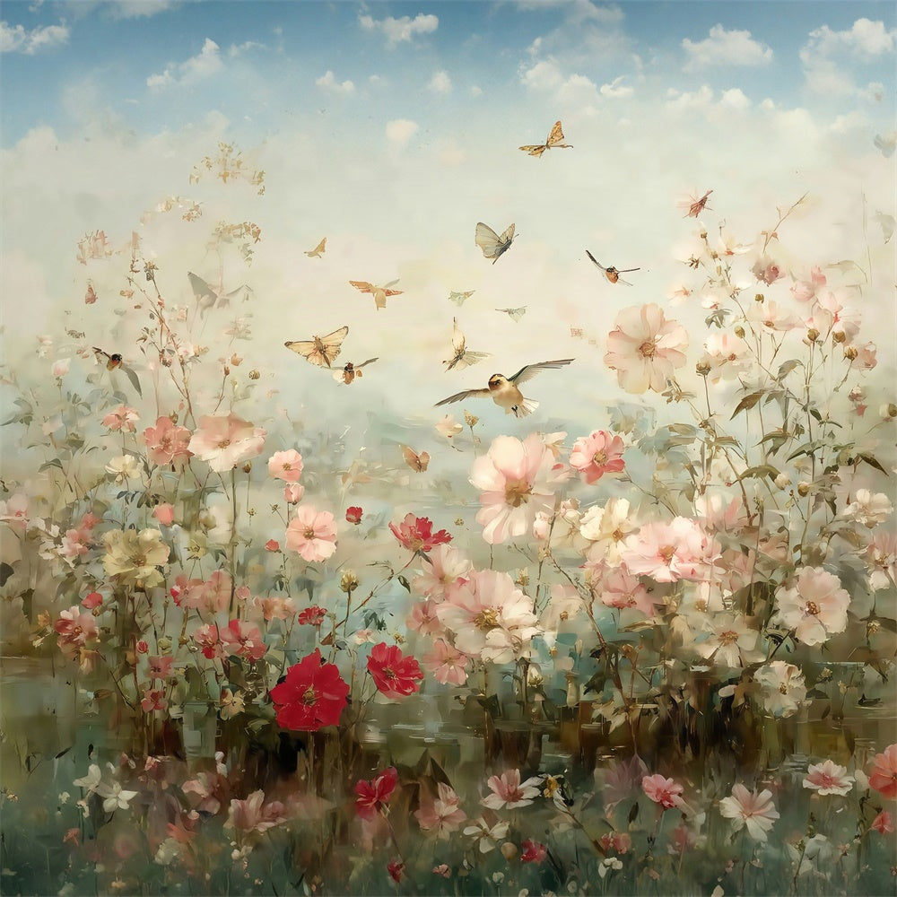 Fine Art Photography Backdrops Serene Blooming Birds Backdrop MRR7-184