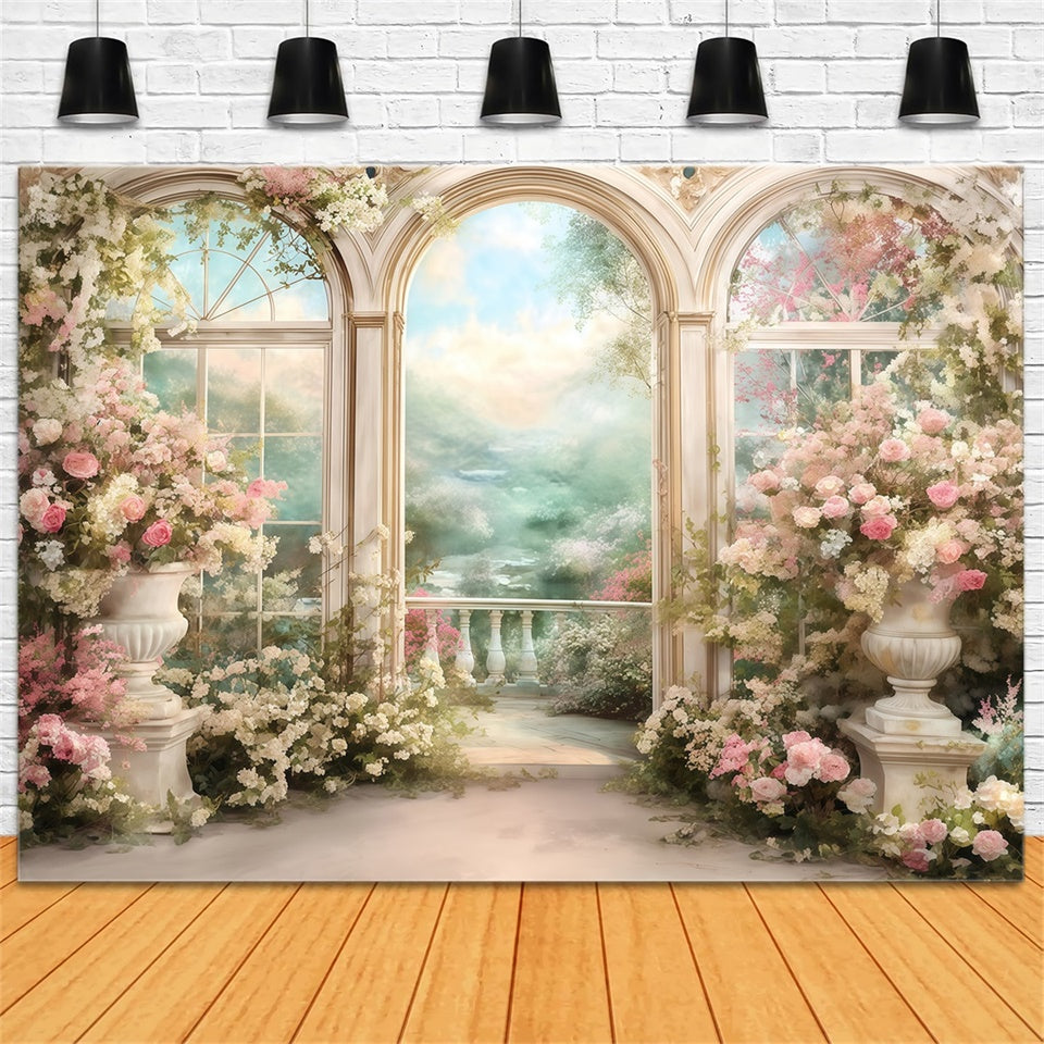 Oil Painting Photography Backdrop Floral Balcony Backdrop MRR7-186