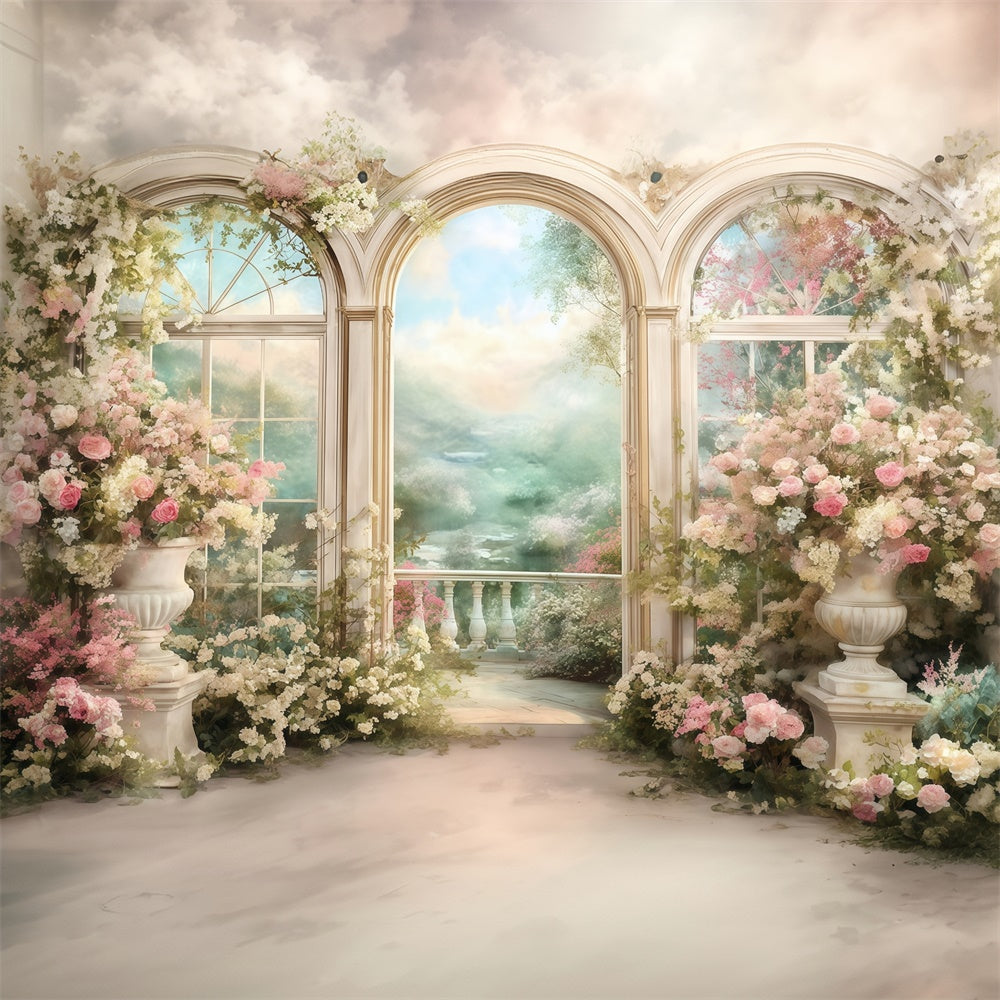 Oil Painting Photography Backdrop Floral Balcony Backdrop MRR7-186