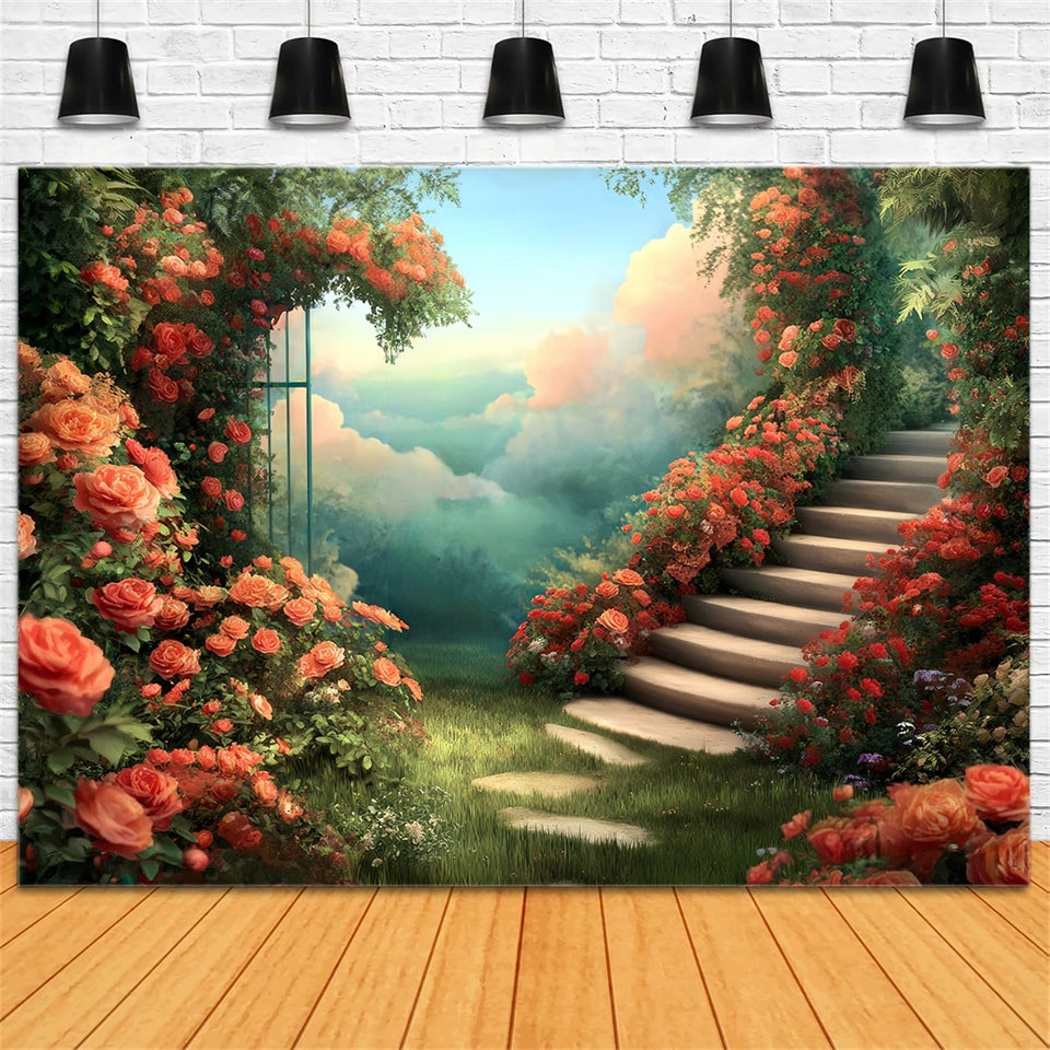 Fine Art Backdrop Enchanted Stair Garden Beautiful Backdrop MRR7-188