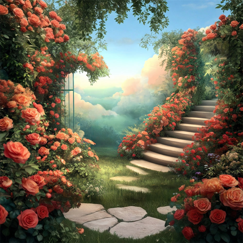 Fine Art Backdrop Enchanted Stair Garden Beautiful Backdrop MRR7-188