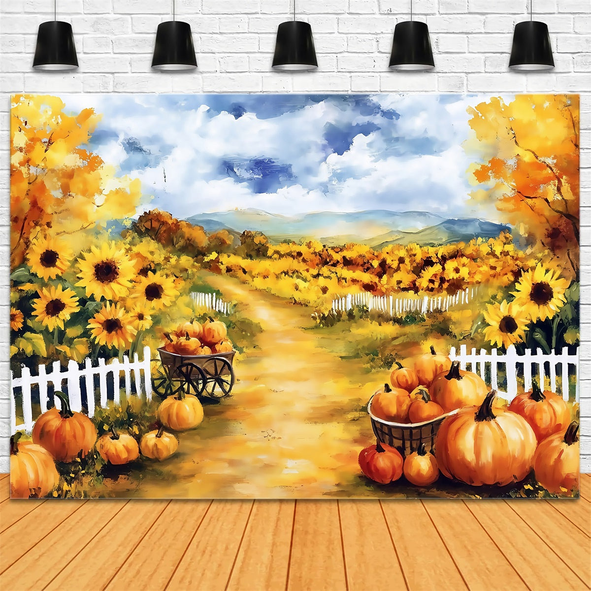 Oil Painting Photography Backdrop Sunflower Pumpkin Backdrop MRR7-189
