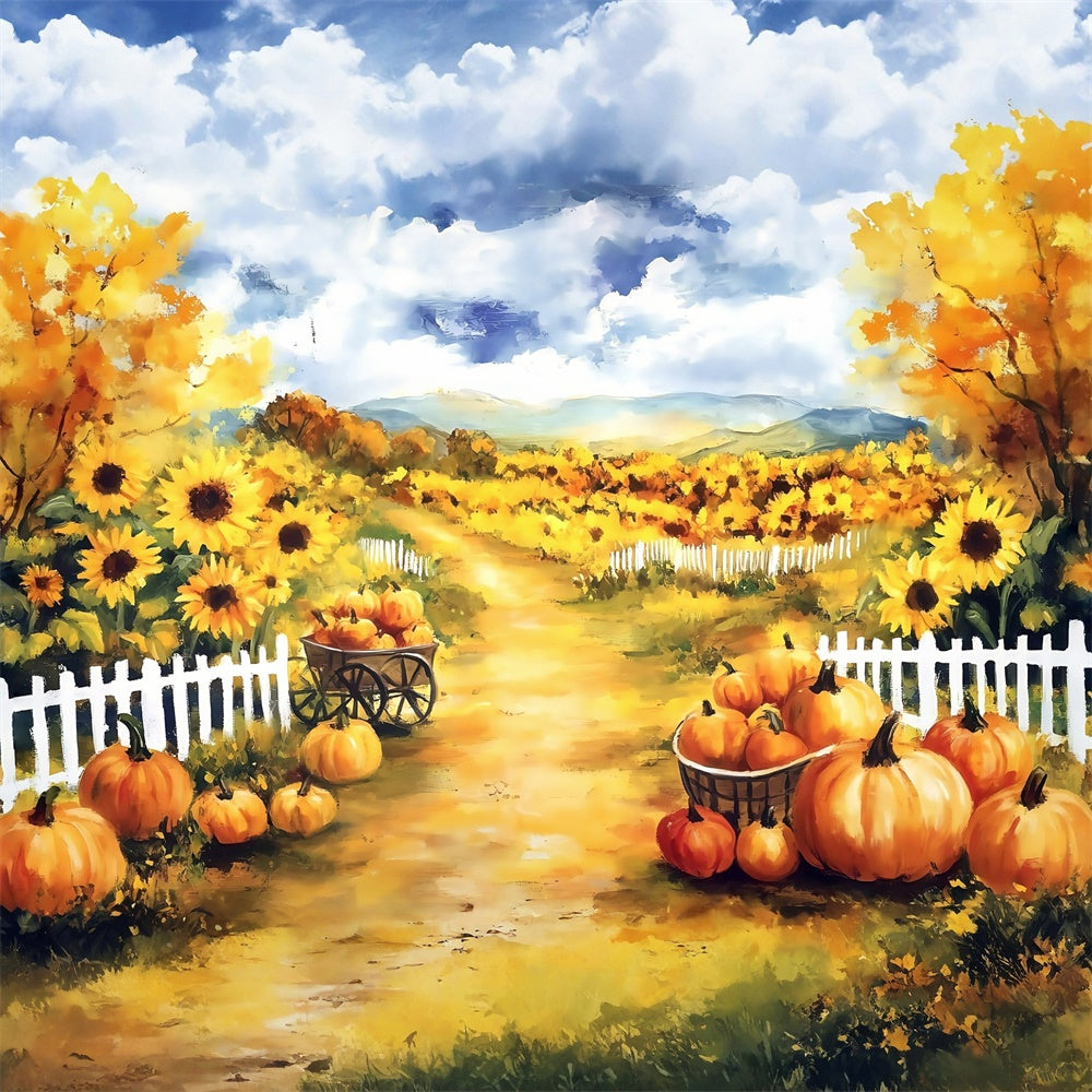 Oil Painting Photography Backdrop Sunflower Pumpkin Backdrop MRR7-189