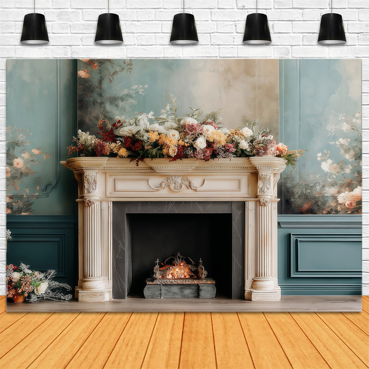 Victorian Backdrop Pastel Floral Hearth Vintage Backdrop MRR7-215