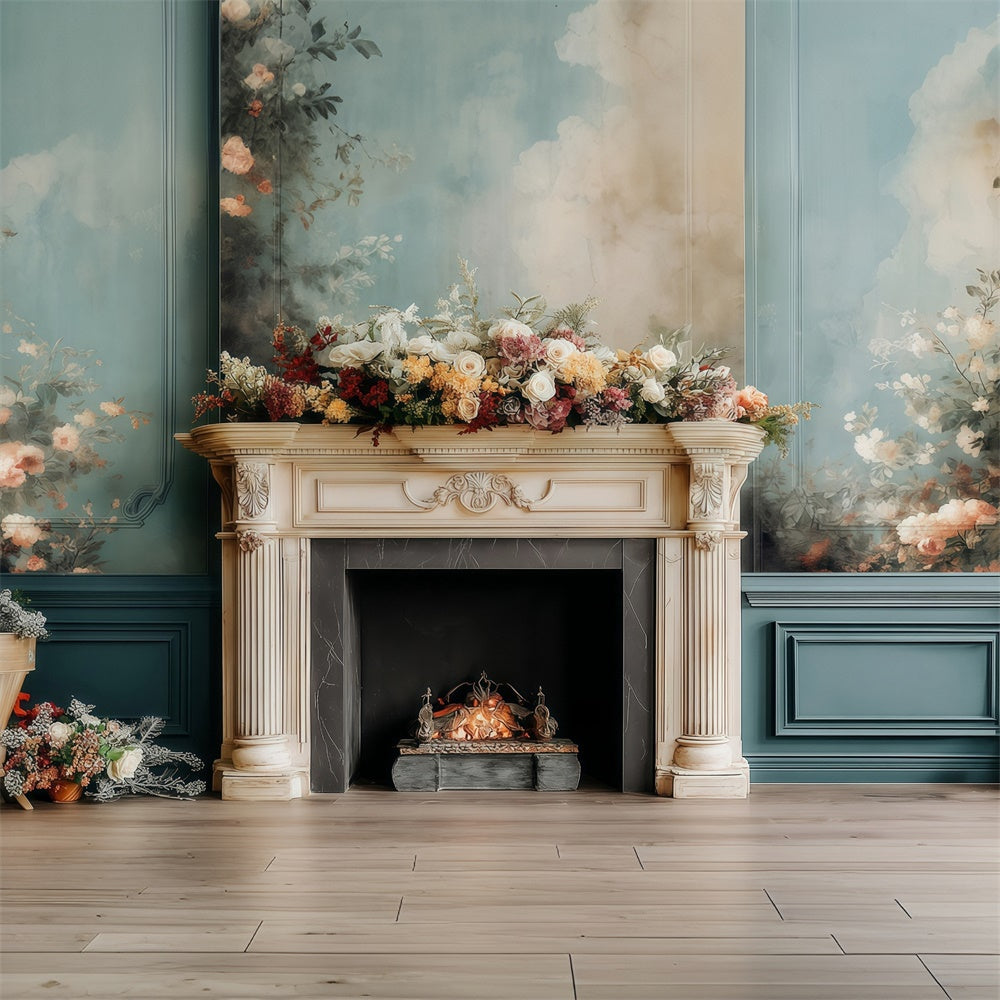 Victorian Backdrop Pastel Floral Hearth Vintage Backdrop MRR7-215