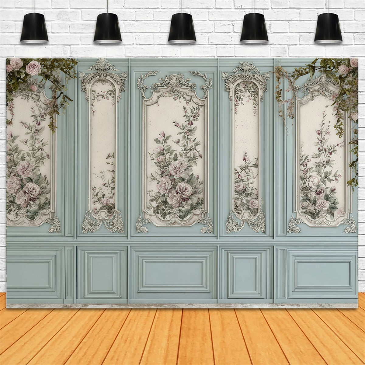 Baroque Backdrop Blue Floral Panel Vintage Wall Backdrop MRR7-219