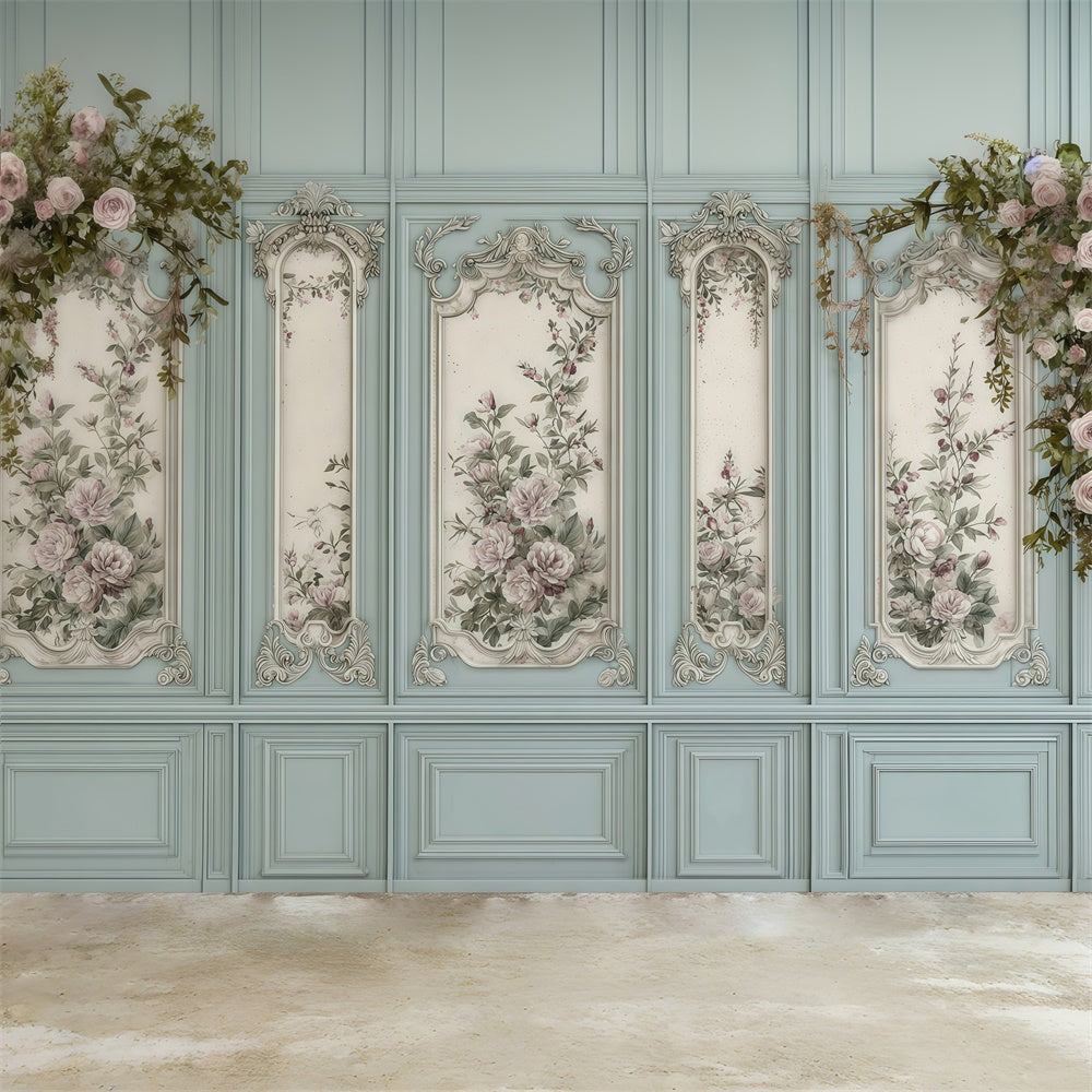 Baroque Backdrop Blue Floral Panel Vintage Wall Backdrop MRR7-219