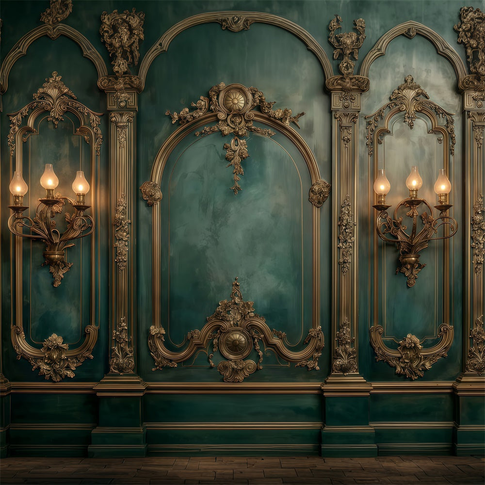 Baroque Backdrop Gilded Emerald Vintage Wall Backdrop MRR7-231