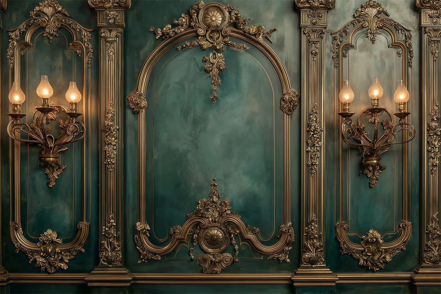 Baroque Backdrop Gilded Emerald Vintage Wall Backdrop MRR7-231