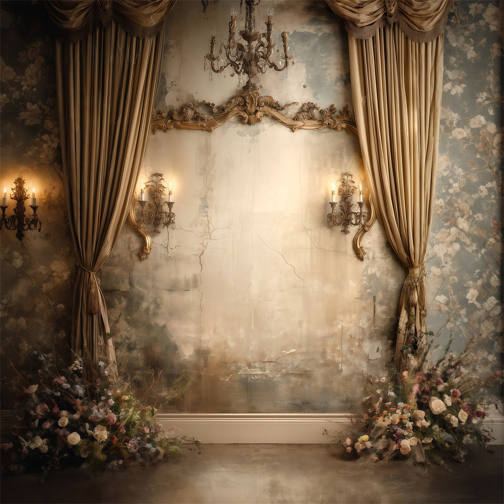 Vintage Wall Backdrop Aged Wall Chandelier Backdrop MRR7-238