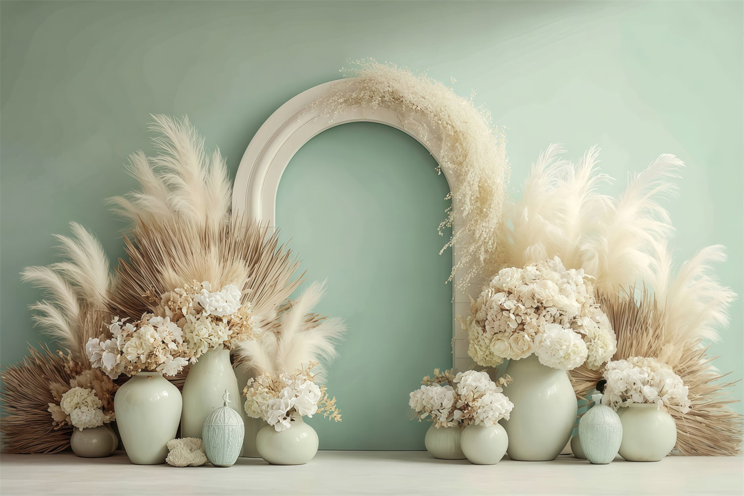 Boho Photography Backdrop Ivory Bloom Arch Backdrop MRR7-243