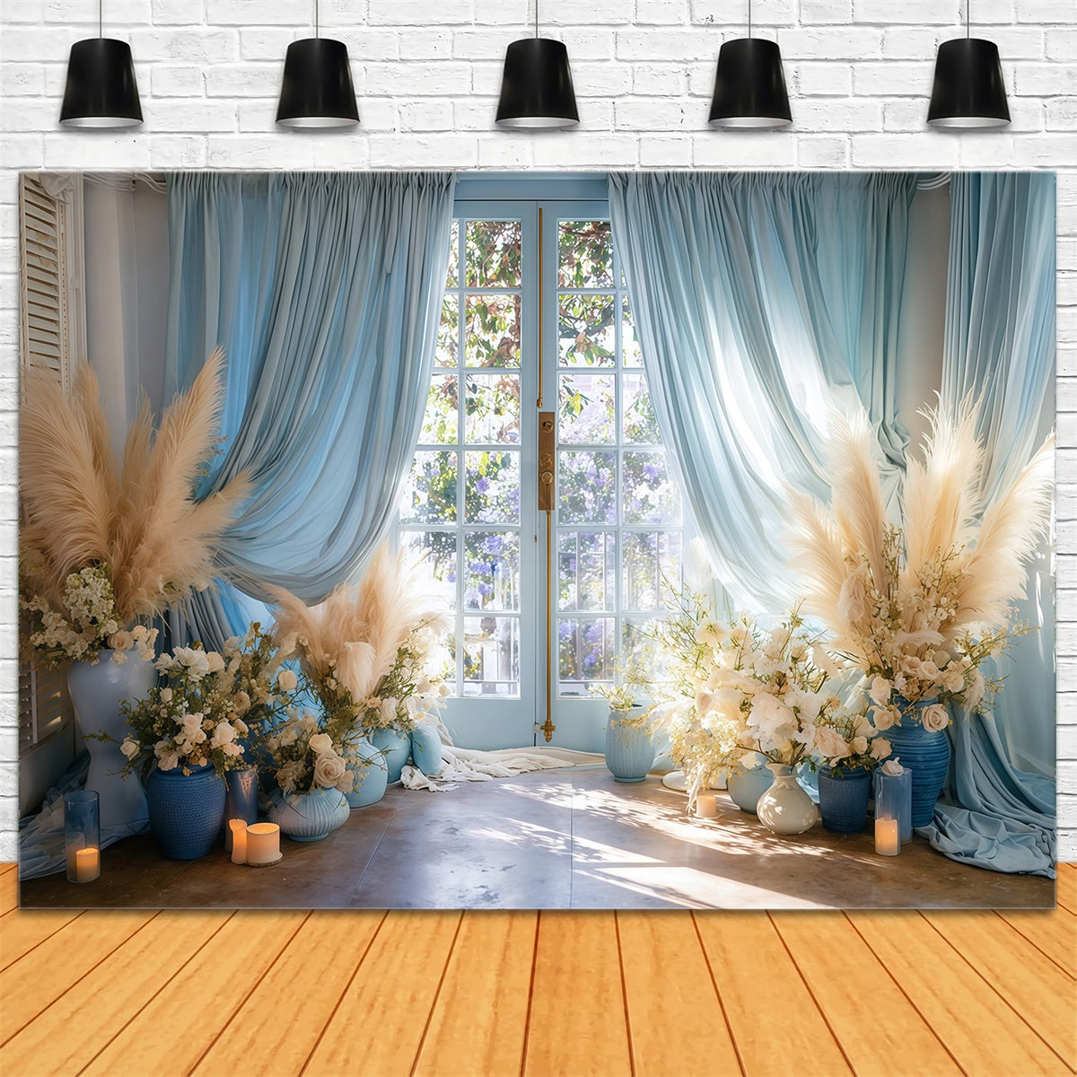 Bohemian Photo Backdrop French Window Floral Backdrop MRR7-251