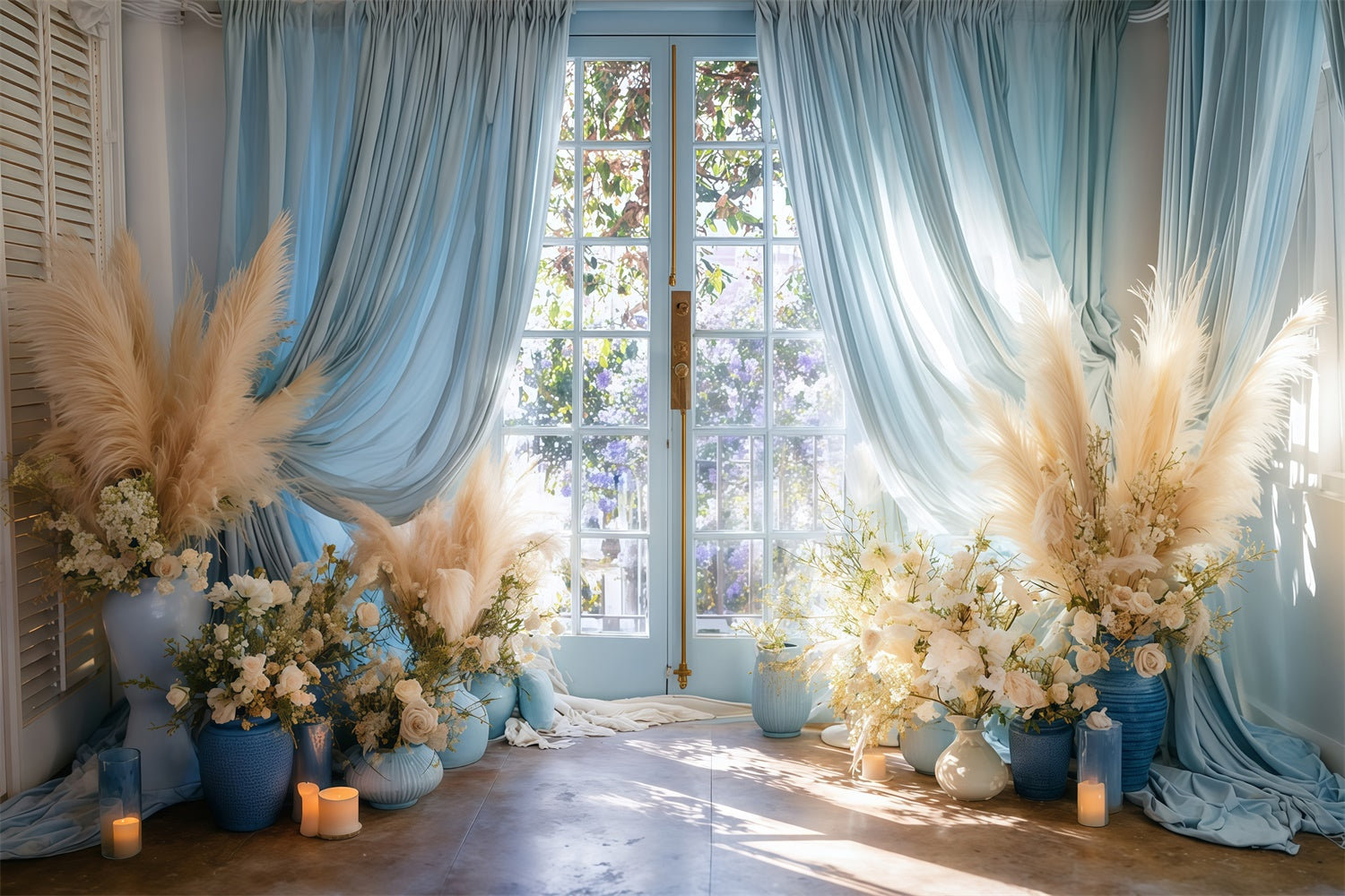 Bohemian Photo Backdrop French Window Floral Backdrop MRR7-251