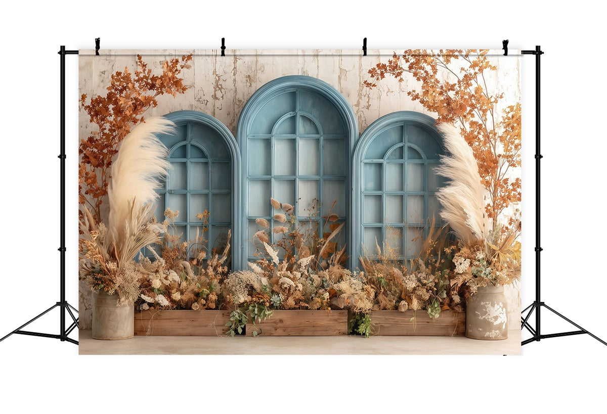 Boho Backdrop Photography Blue Frame Floral Backdrop MRR7-254
