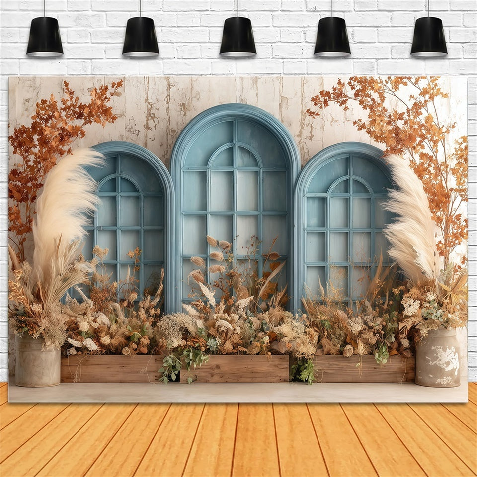 Boho Backdrop Photography Blue Frame Floral Backdrop MRR7-254