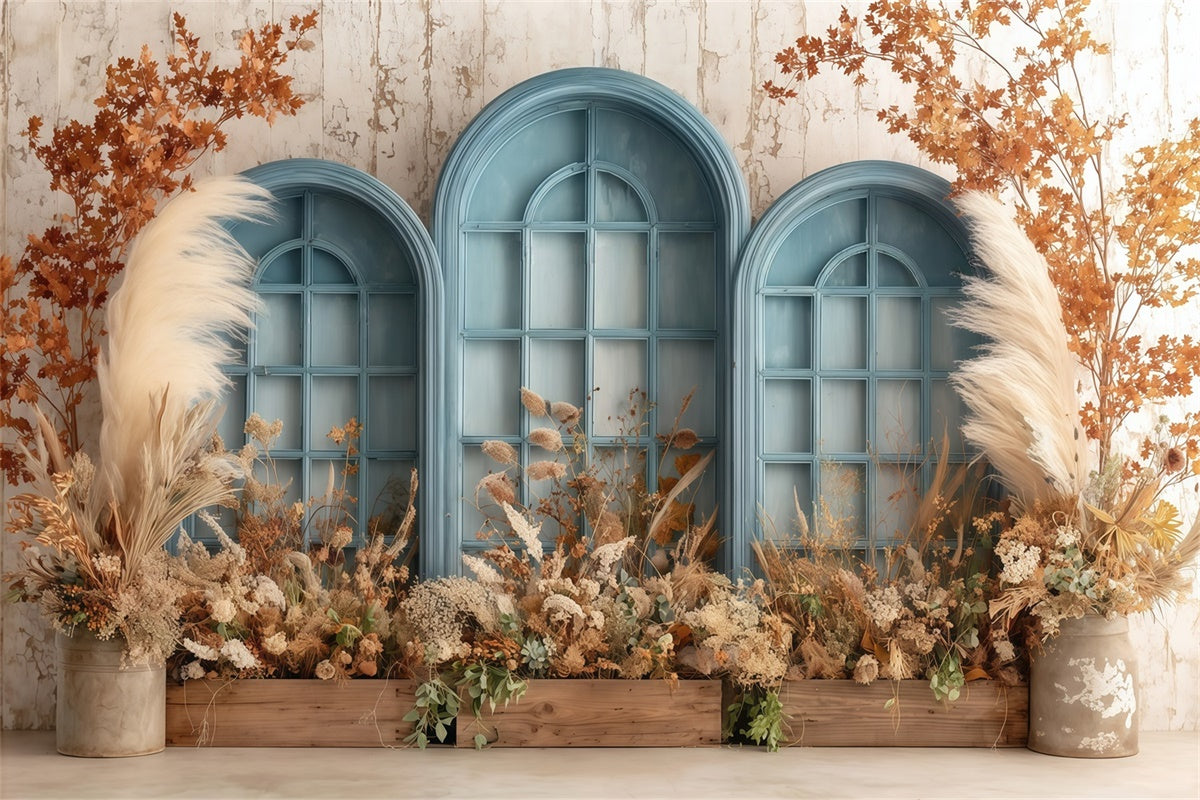 Boho Backdrop Photography Blue Frame Floral Backdrop MRR7-254