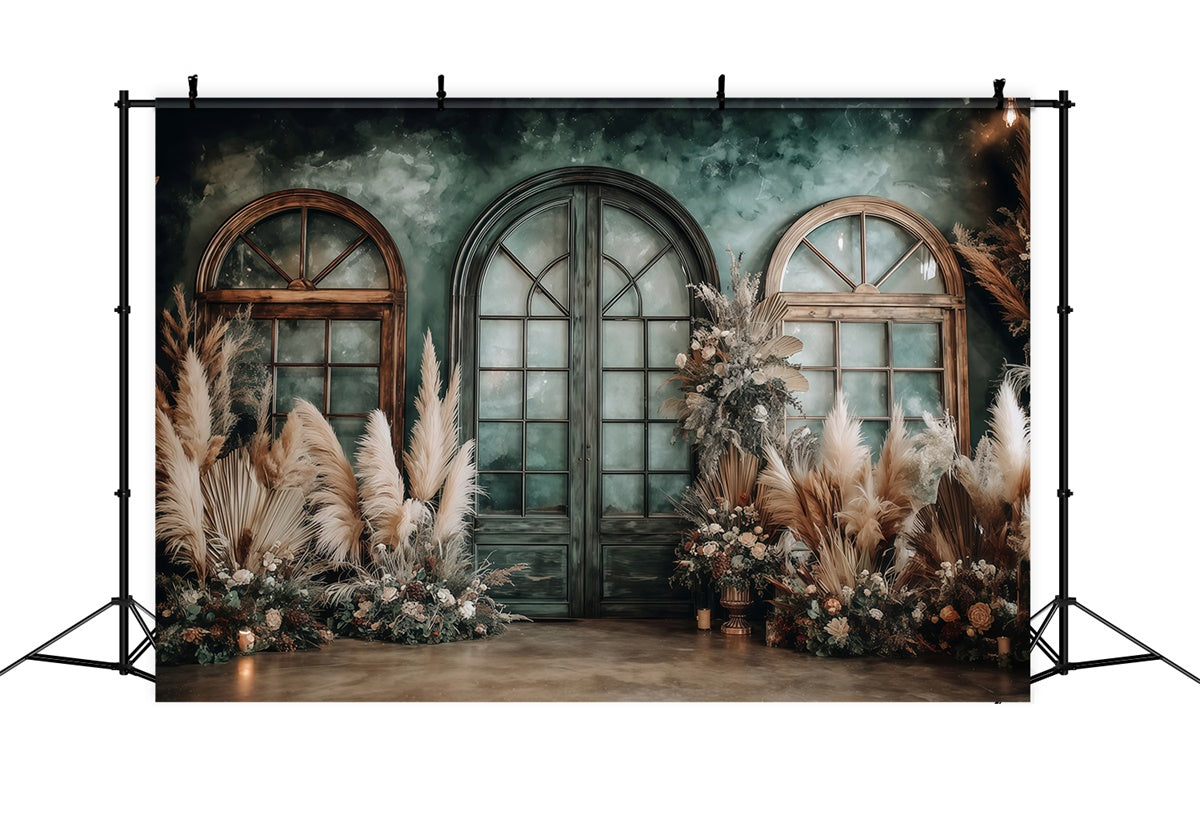 Boho Photo Backdrop Emerald Rustic Window Backdrop MRR7-257