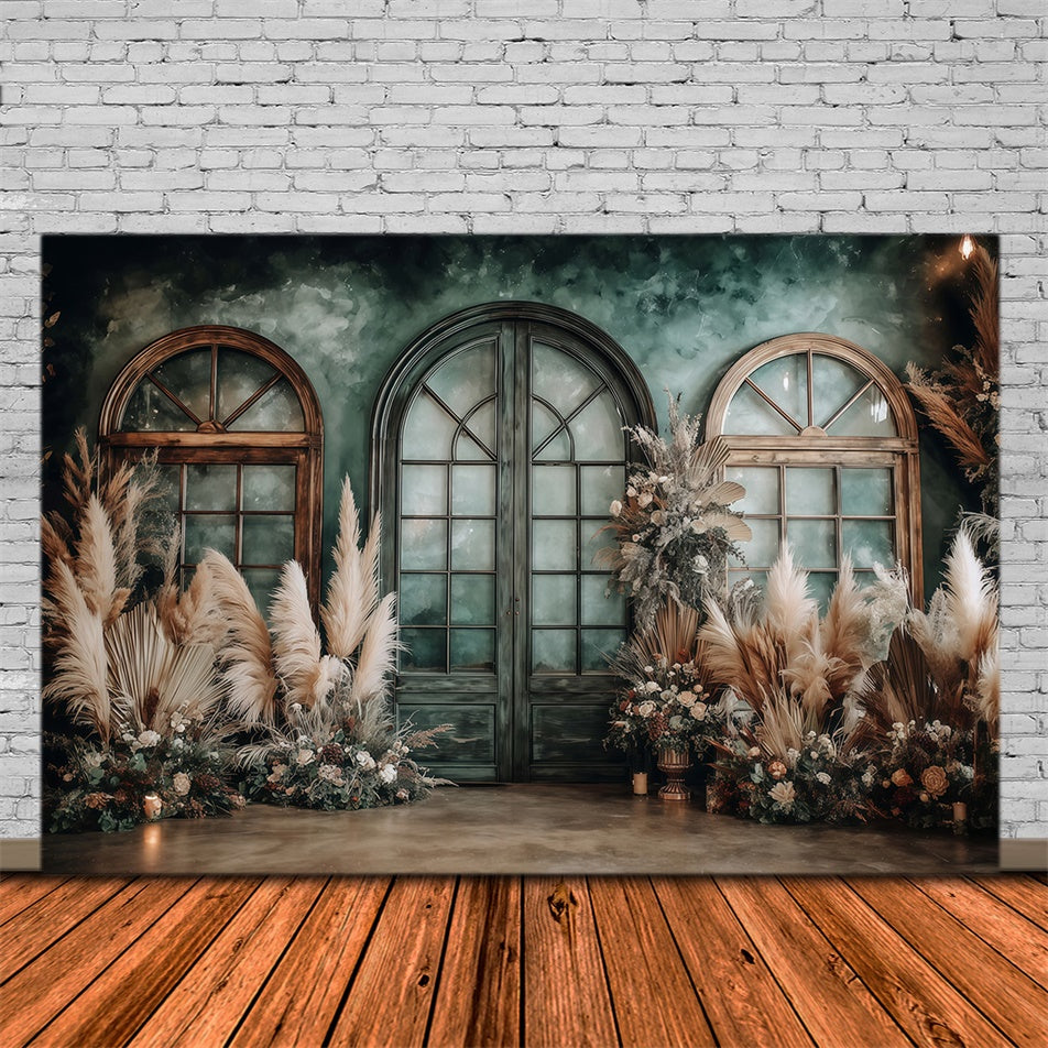 Boho Photo Backdrop Emerald Rustic Window Backdrop MRR7-257