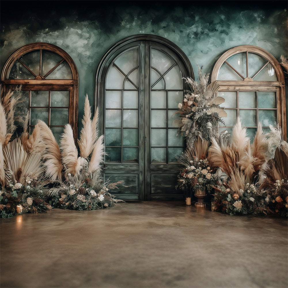 Boho Photo Backdrop Emerald Rustic Window Backdrop MRR7-257