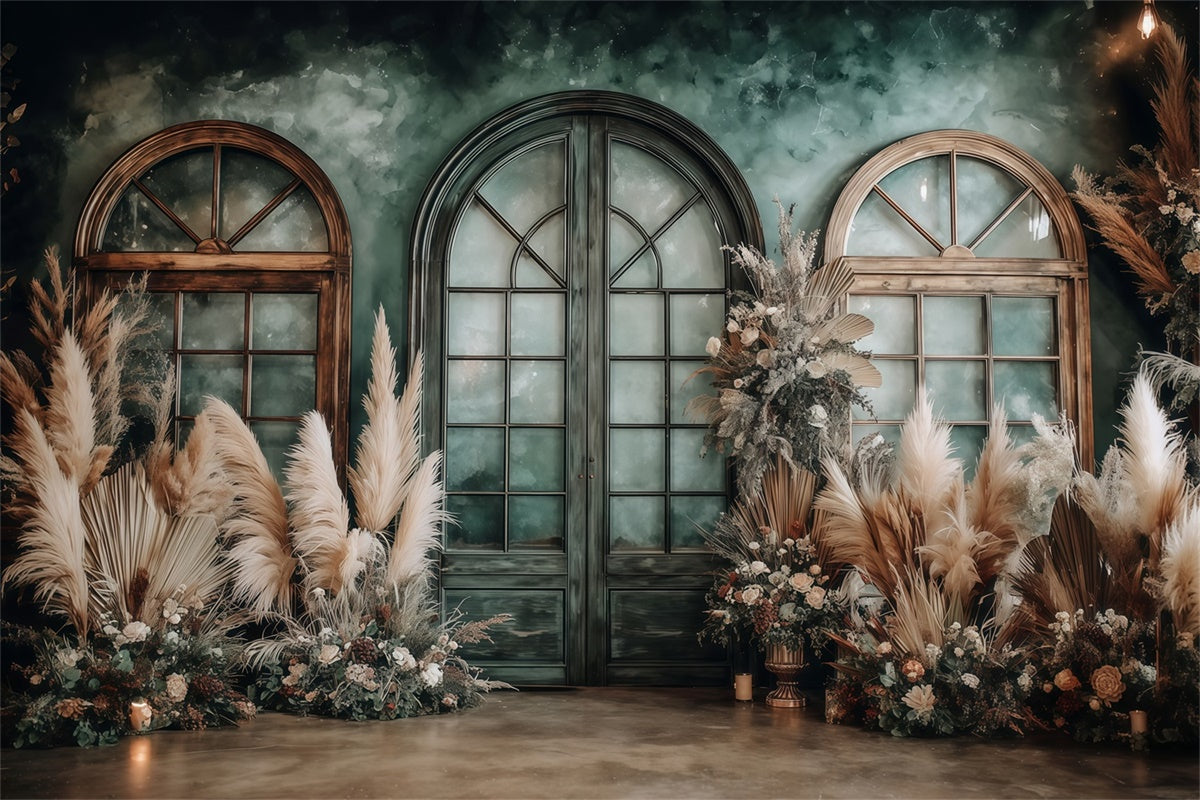 Boho Photo Backdrop Emerald Rustic Window Backdrop MRR7-257