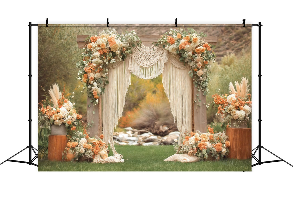 Bohemian Wedding Backdrop Garden Macrame Meadow Backdrop MRR7-259