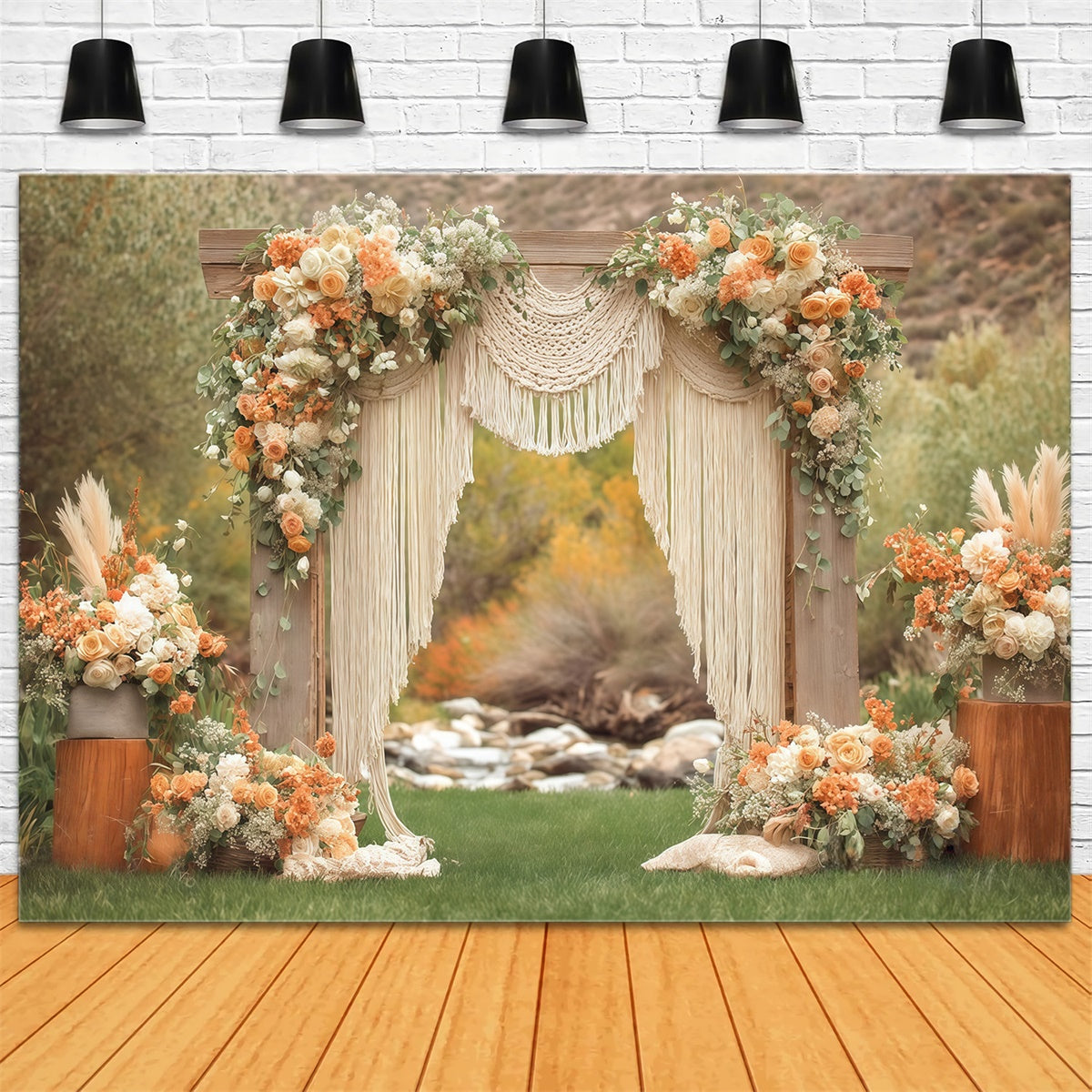 Bohemian Wedding Backdrop Garden Macrame Meadow Backdrop MRR7-259
