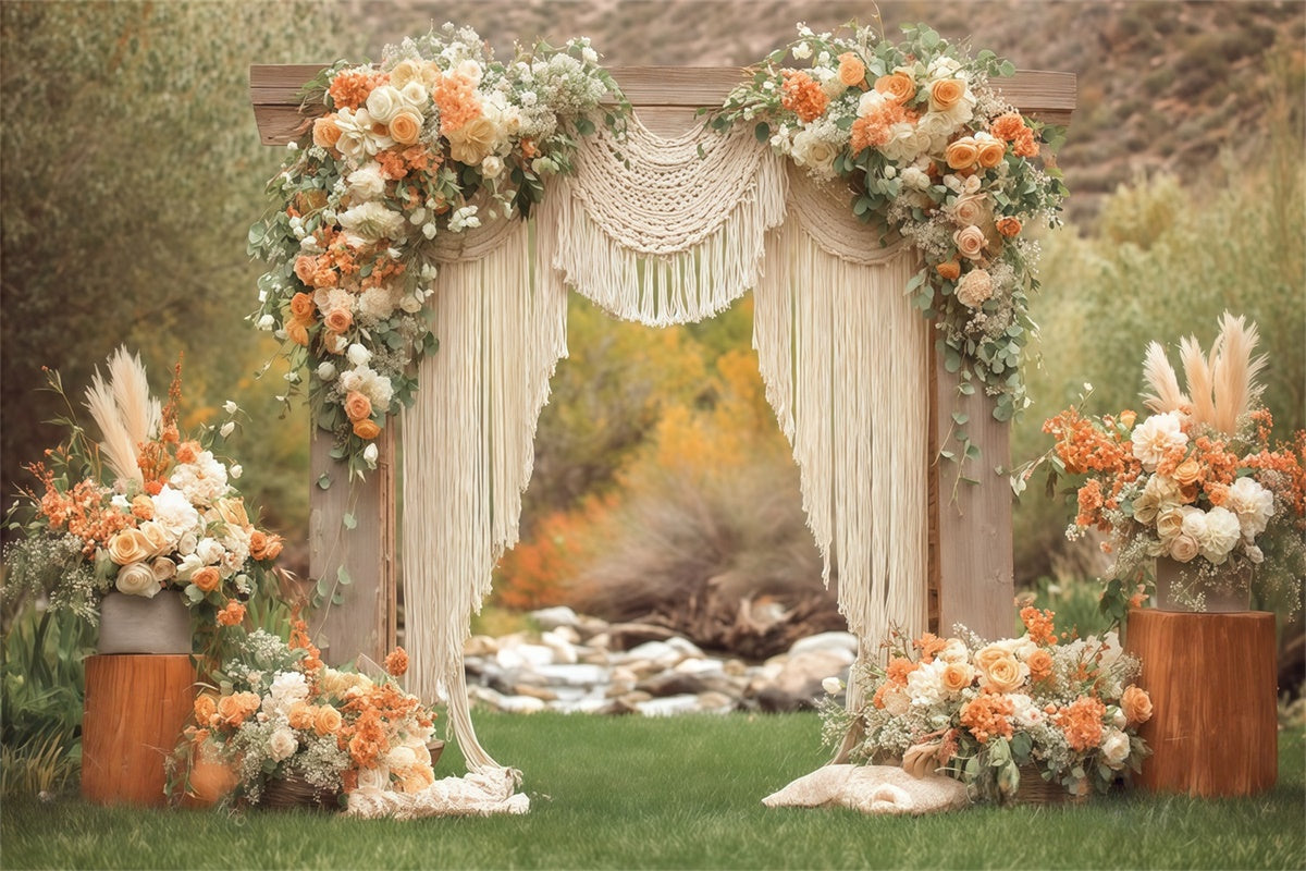 Bohemian Wedding Backdrop Garden Macrame Meadow Backdrop MRR7-259