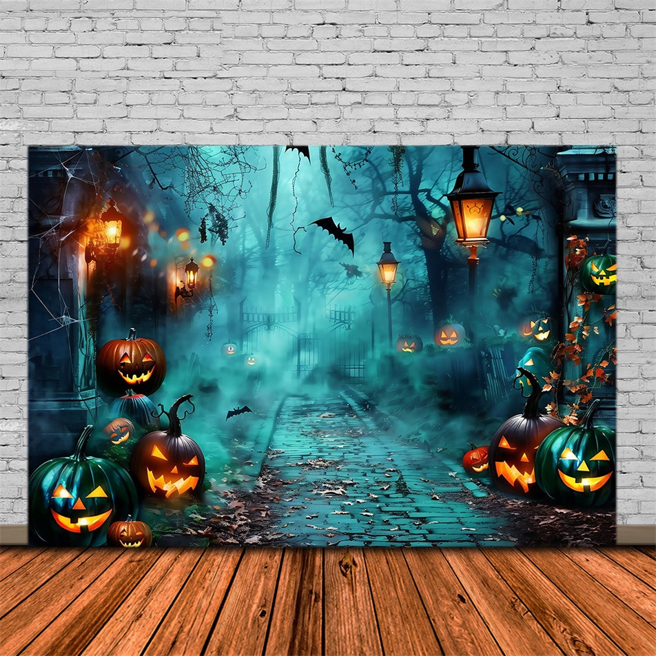 Scary Halloween Backdrop Foggy Pumpkin Pathway Backdrop MRR7-26
