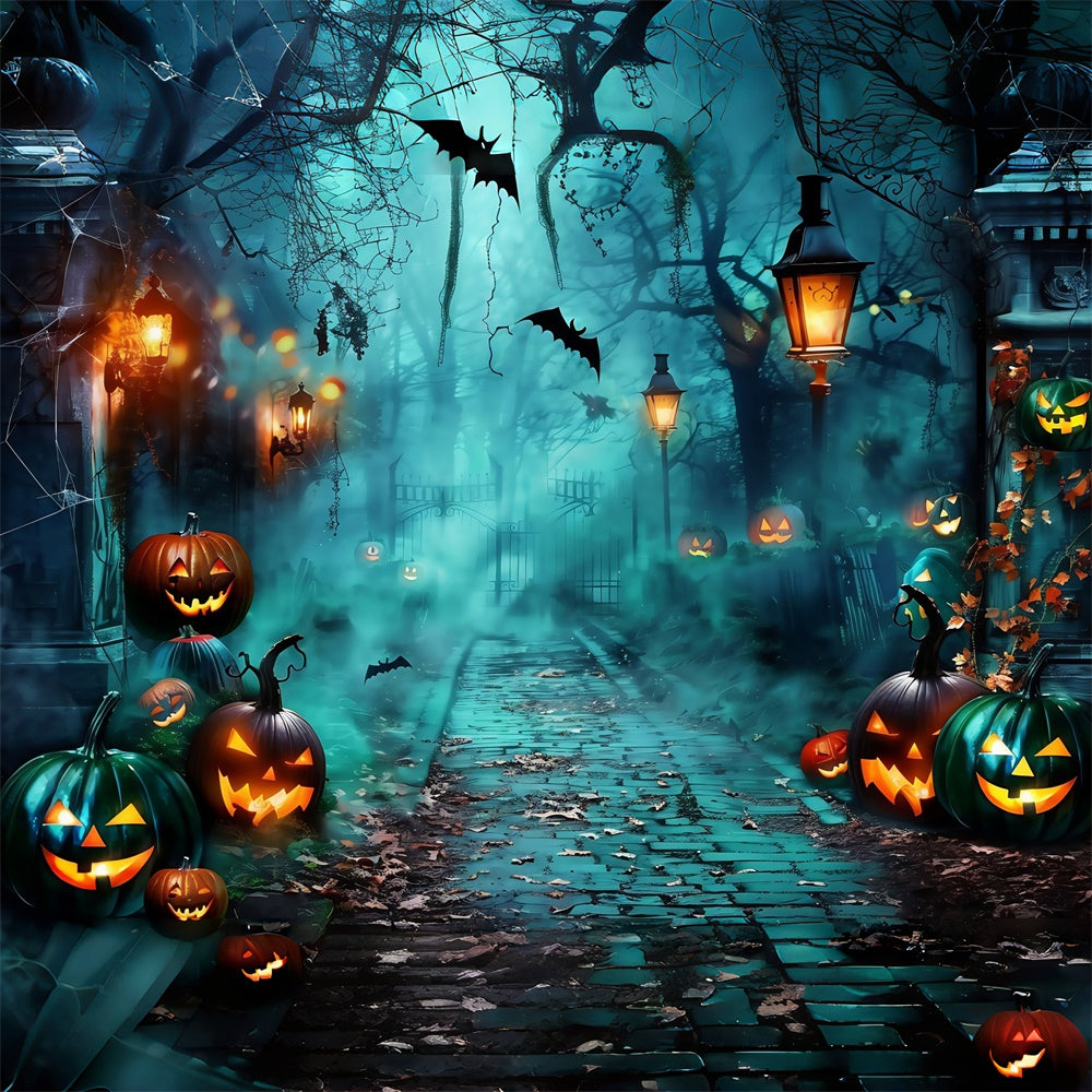 Scary Halloween Backdrop Foggy Pumpkin Pathway Backdrop MRR7-26