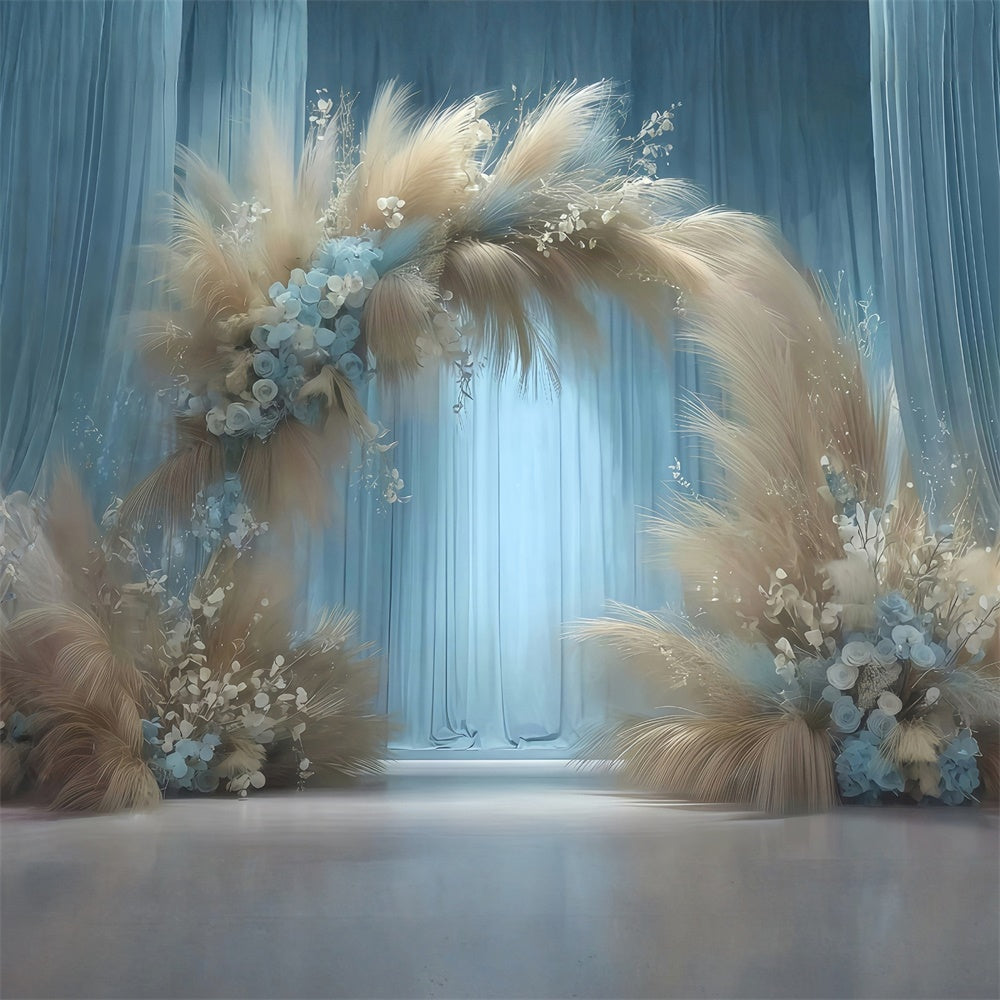 Boho Backdrops Misty Blue Pampas Arch Backdrop MRR7-266