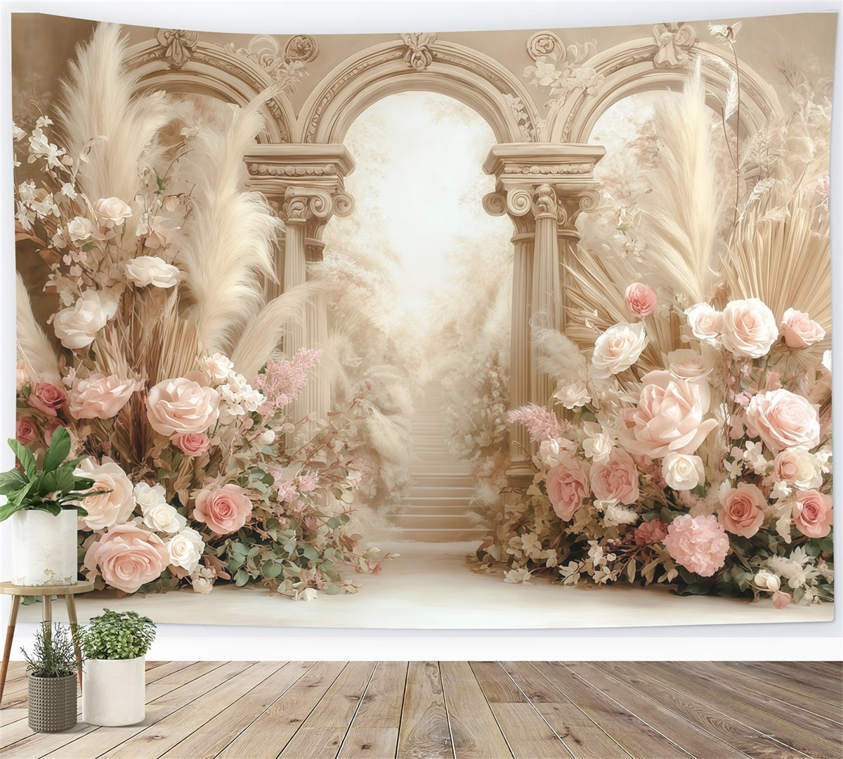 Boho Photo Backdrop Creamy Floral Fantasy Backdrop MRR7-269
