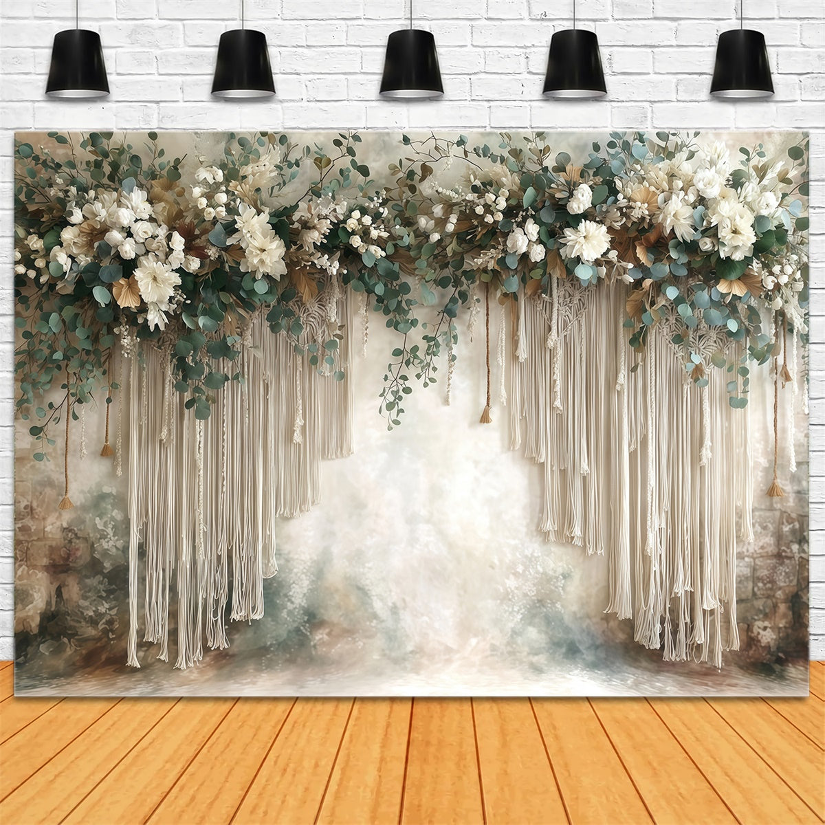 Bohemian Style Backdrop Ivory Fringe Garden Backdrop MRR7-271