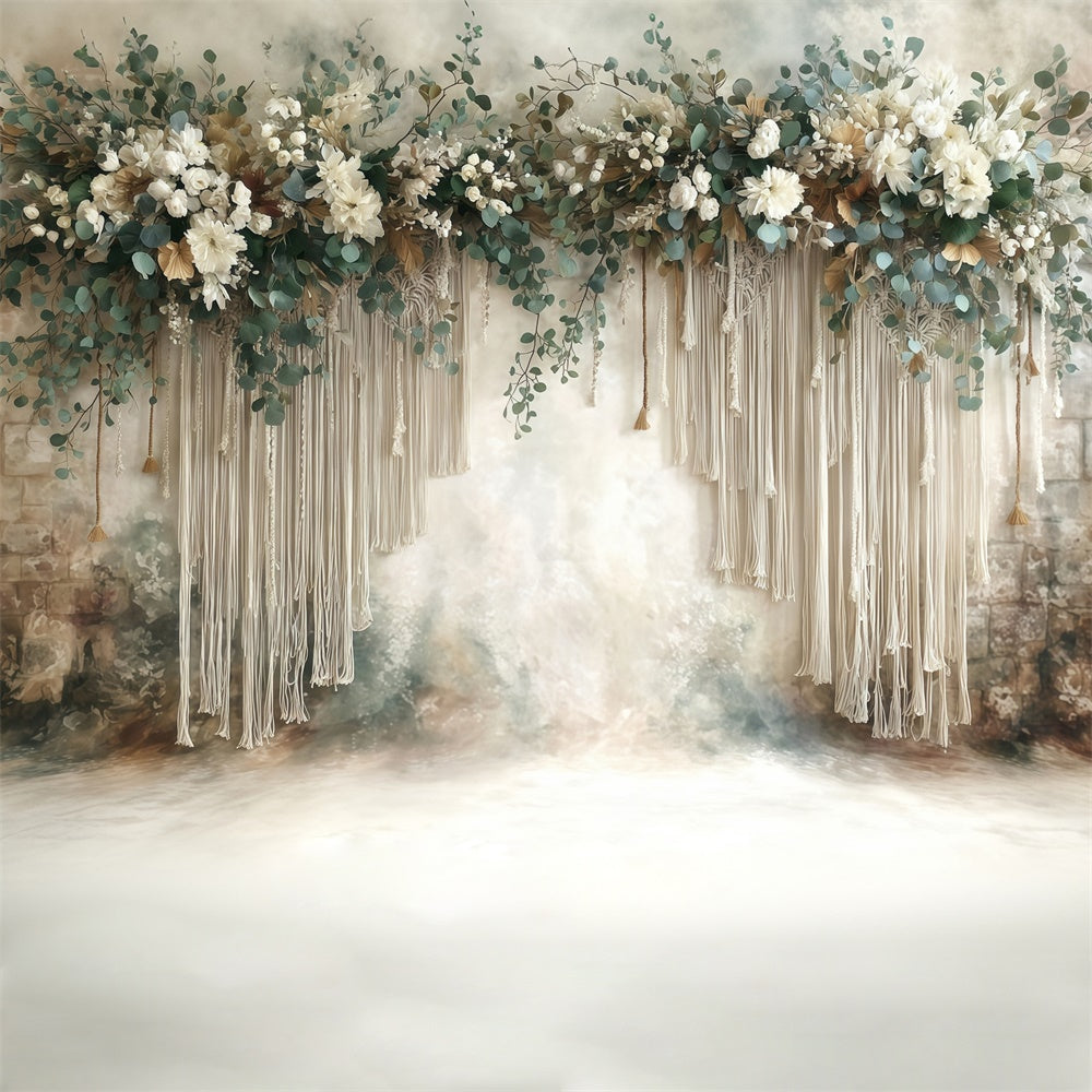 Bohemian Style Backdrop Ivory Fringe Garden Backdrop MRR7-271