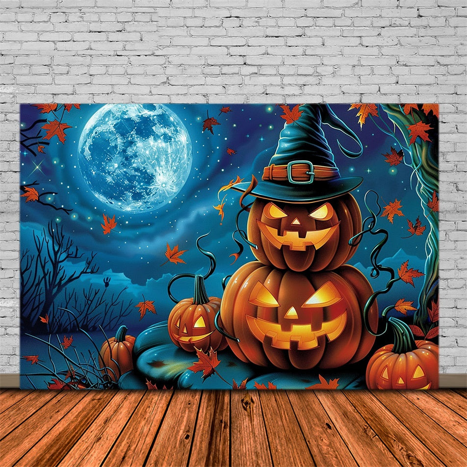 Halloween Moon Backdrop Smiling Pumpkins Stars Backdrop MRR7-29