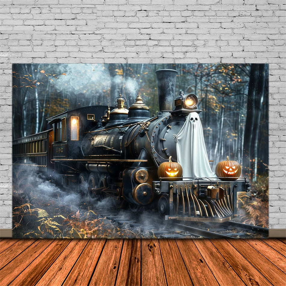Halloween Backdrop Ideas Ghost Pumpkin Train Forest Backdrop MRR7-39