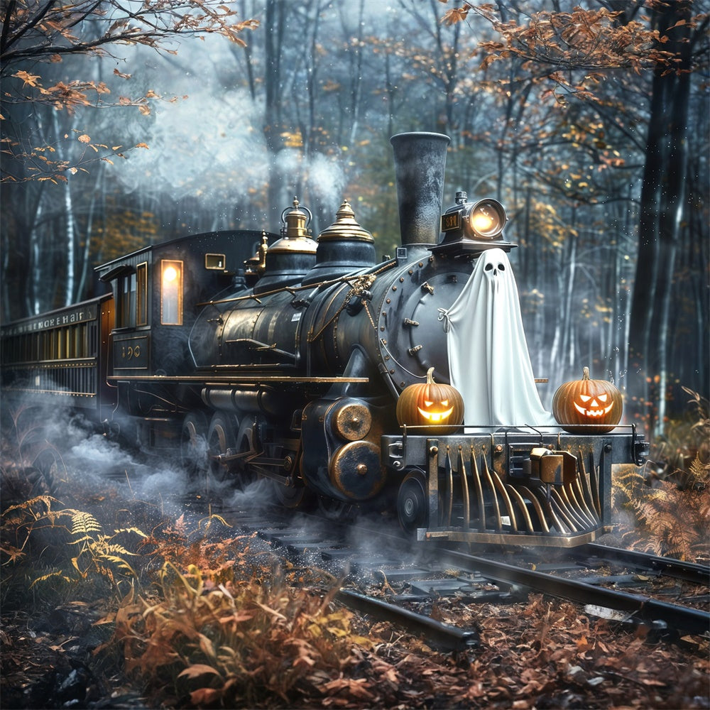 Halloween Backdrop Ideas Ghost Pumpkin Train Forest Backdrop MRR7-39