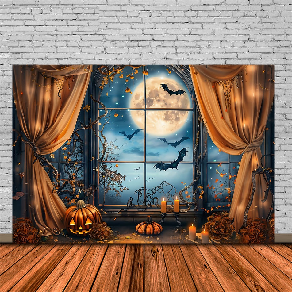 Halloween Moon Backdrop Midnight Bat Window Backdrop MRR7-42